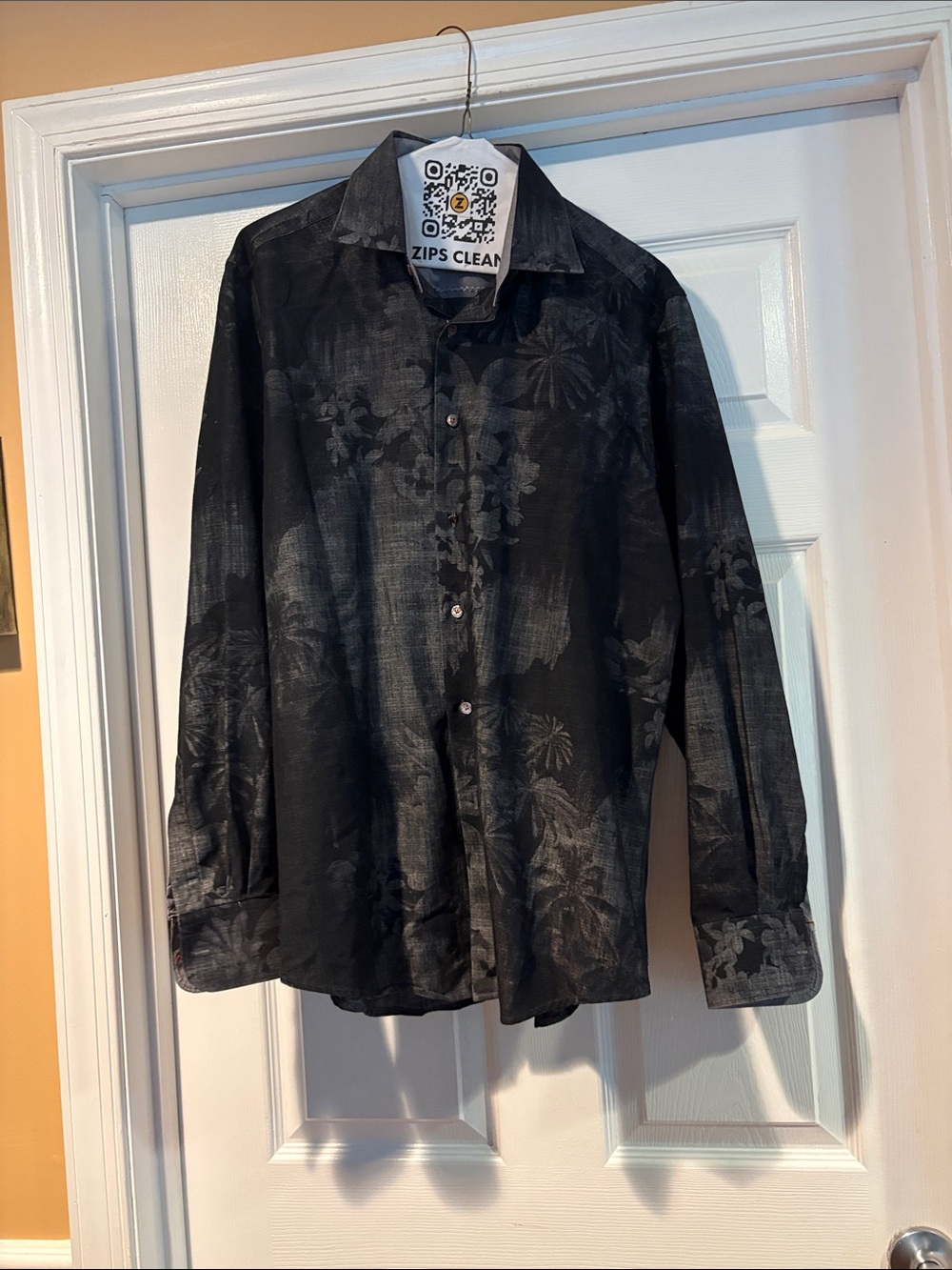 Bugatchi Black Floral-Print Long Sleeve Button-Down Shirt